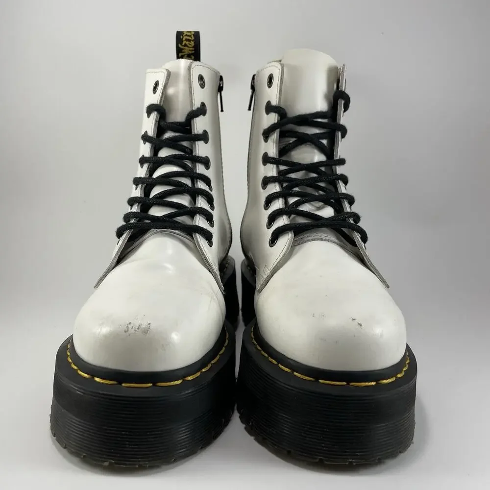 Dr. Martens Jadon Platform Boots Womens Size 6 White Leather Chunky Lace Up
